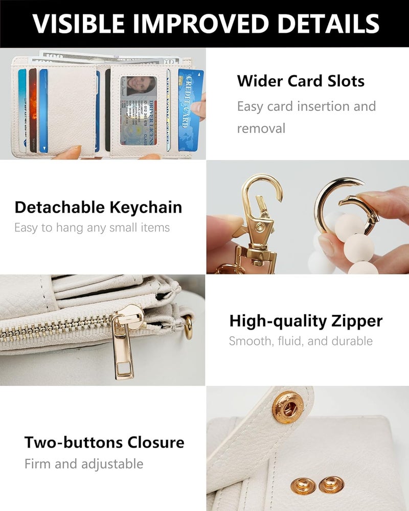 Sunpour Small Wristlet Wallets for Women Keychain Wristlet Wallet RFID Blocking Key Chain Wallet With Zipper Coin Pocket,2 Id Window (Beige) - Image 5